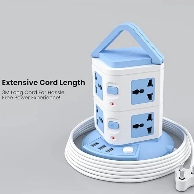 PowerX: Extension Board with 8 Outlets & 3 USB Ports, Surge-Protected Multi-port Power Strip for Home Electronics