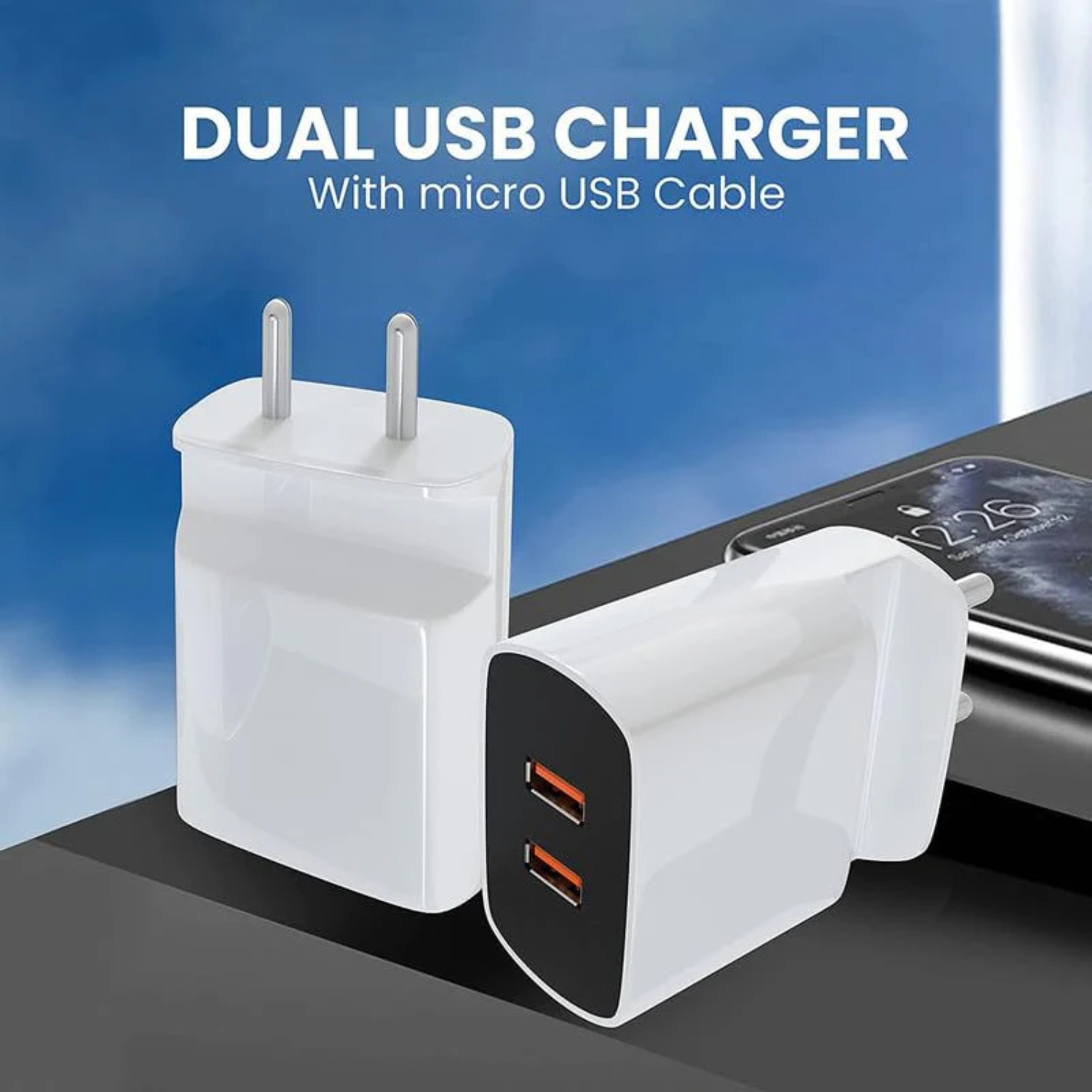 Zapoo: Dual-Port Fast Charging Adapter, QC 3.0 USB Charger with Mobile Stand & 3.8A Output with 1Pc High-Speed Charging Cable