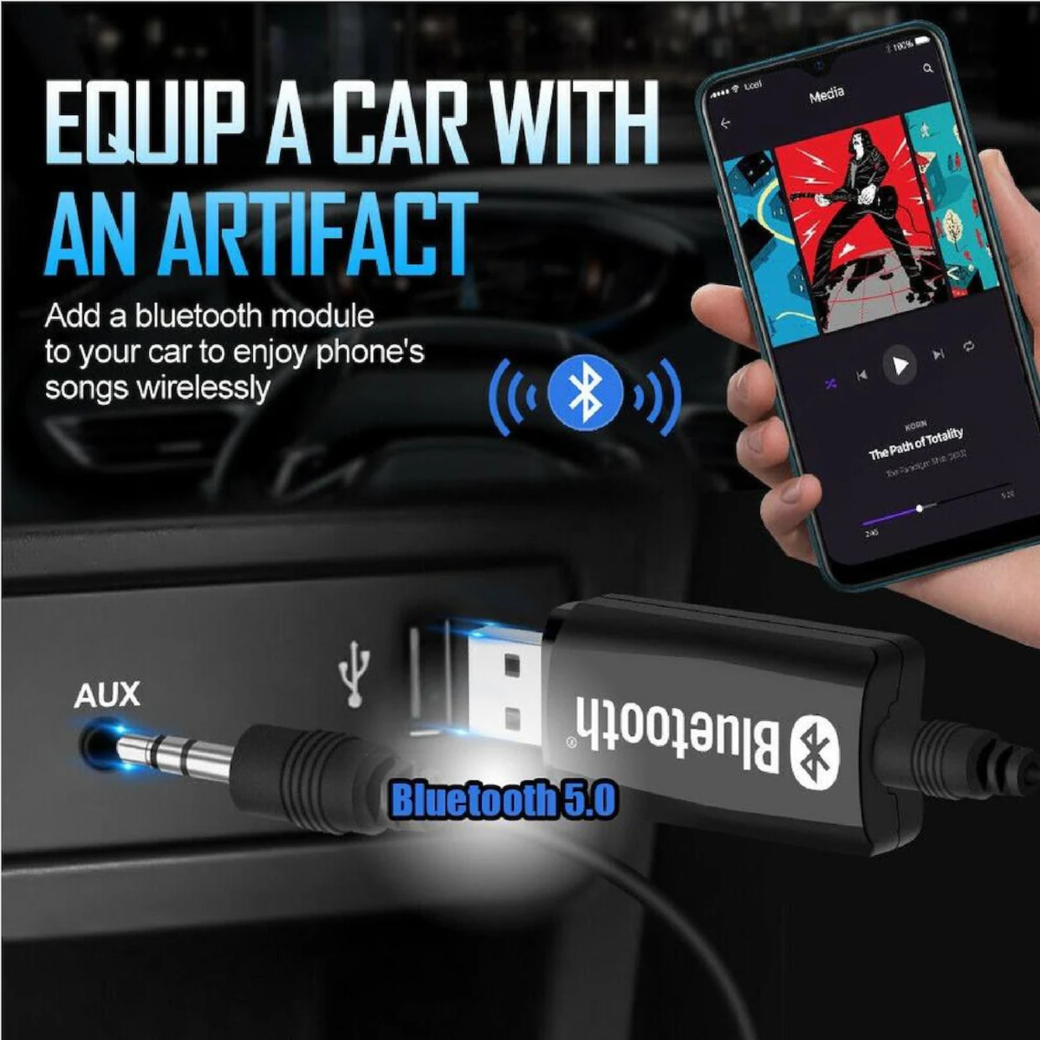 BluSync: Bluetooth Audio Receiver Adapter for Car Head Unit, Wired Speakers & AUX Devices, Wireless 3.5mm AUX Receiver