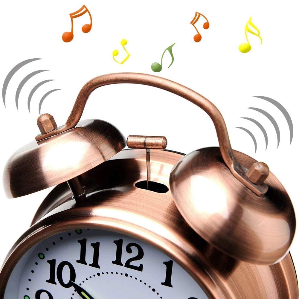 Tringg: Vintage Copper Table Alarm Clock with Mechanical Twin Bells, Retro Analog Desk Clock with Night LED Light for Bedroom Décor