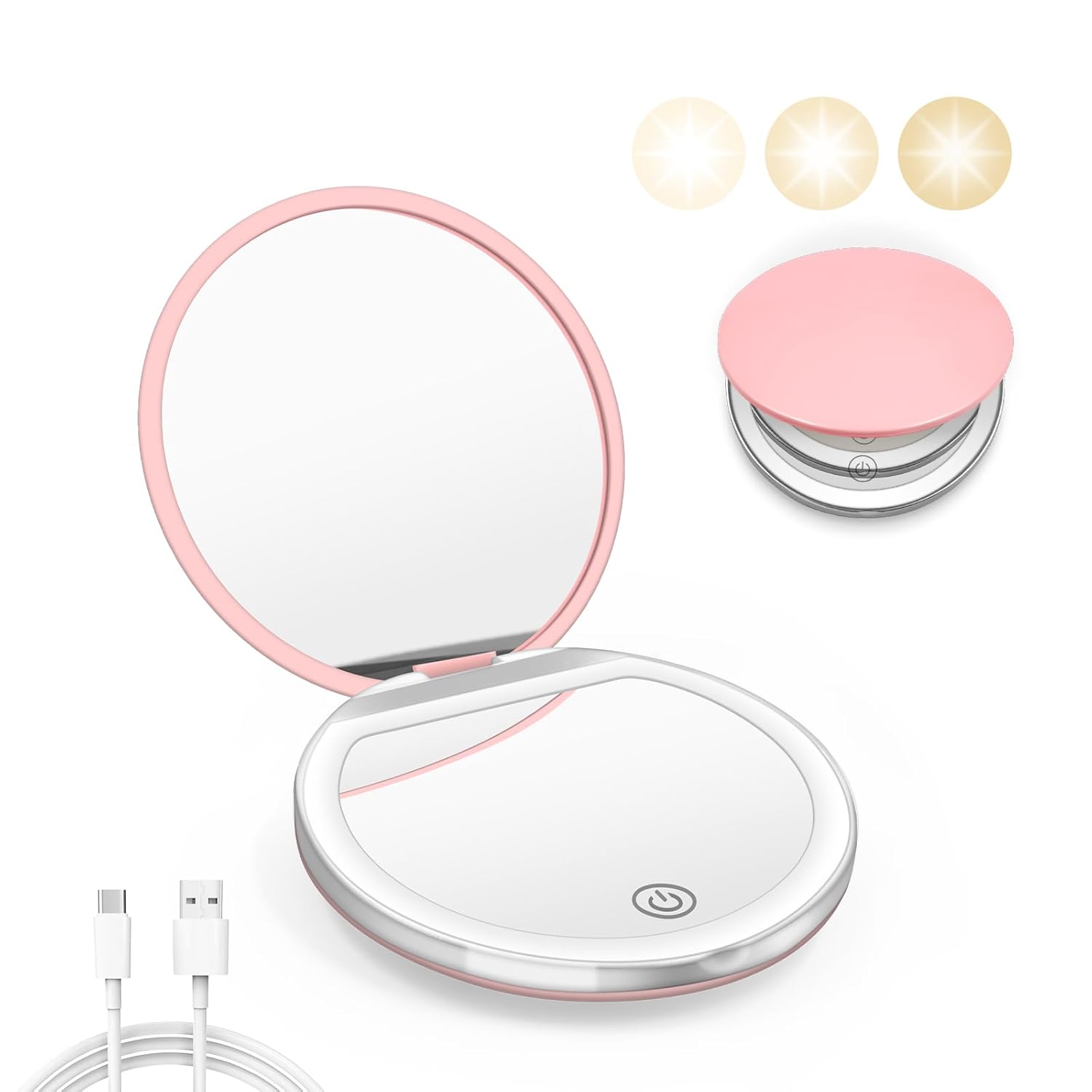 PocketGlow: LED Pocket Compact Mirror with 1X/3X Magnification, USB Rechargeable Mini Makeup Mirror for Purse, Travel & Daily Use