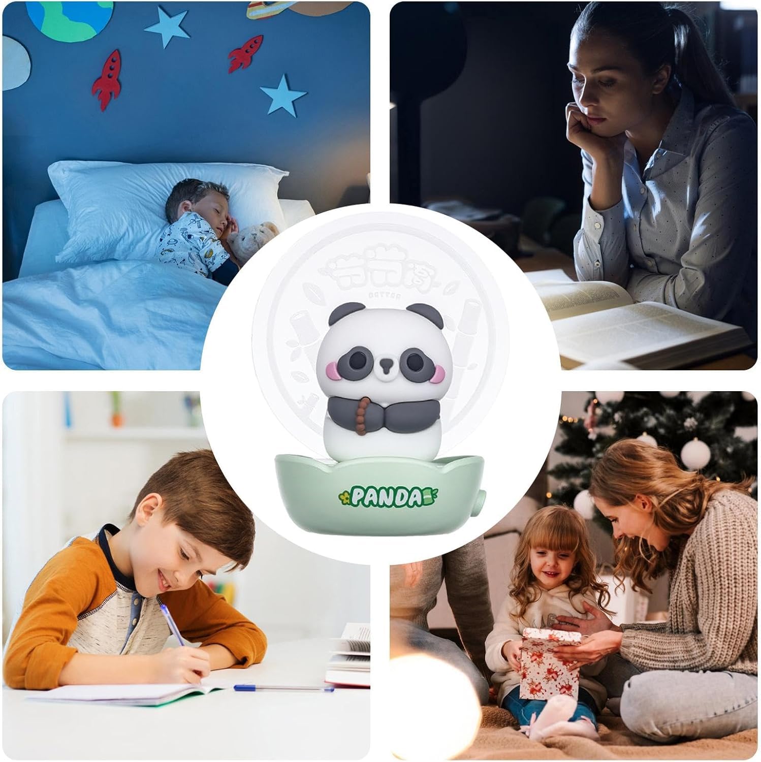 Bamboo: Panda LED Night Light with Rechargeable Battery, Soft Ambient Glow & Touch Control, Cute Bedside Lamp for Kids' Room & Nursery Décor