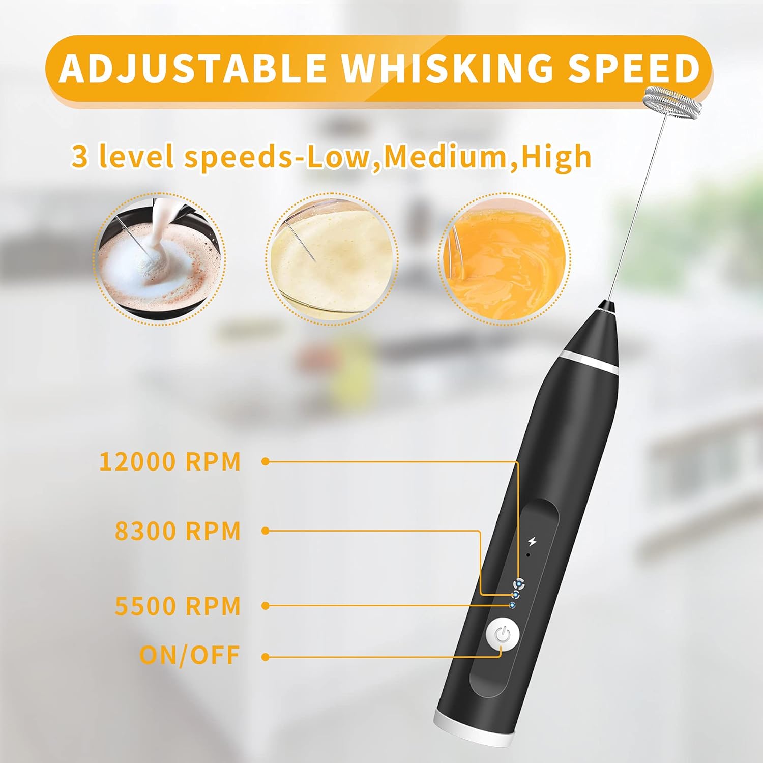 Baristix: Powerful Rechargeable Milk Frother & Beater with 3 Adjustable Speeds & 2 attachments, Handheld Frother for Coffee, Latte, Hot Chocolate & Eggs