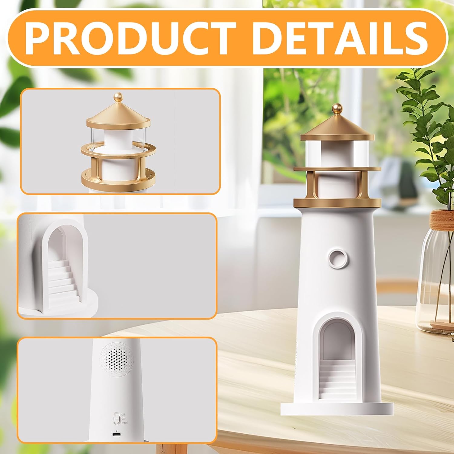 Beacon: Lighthouse Moonlight Projection Lamp with Bluetooth Speaker & Remote, Dimmable LED Night Light, Cute Moon Glow Table Lamp for Bedroom, Kids Room & Unique Gifting