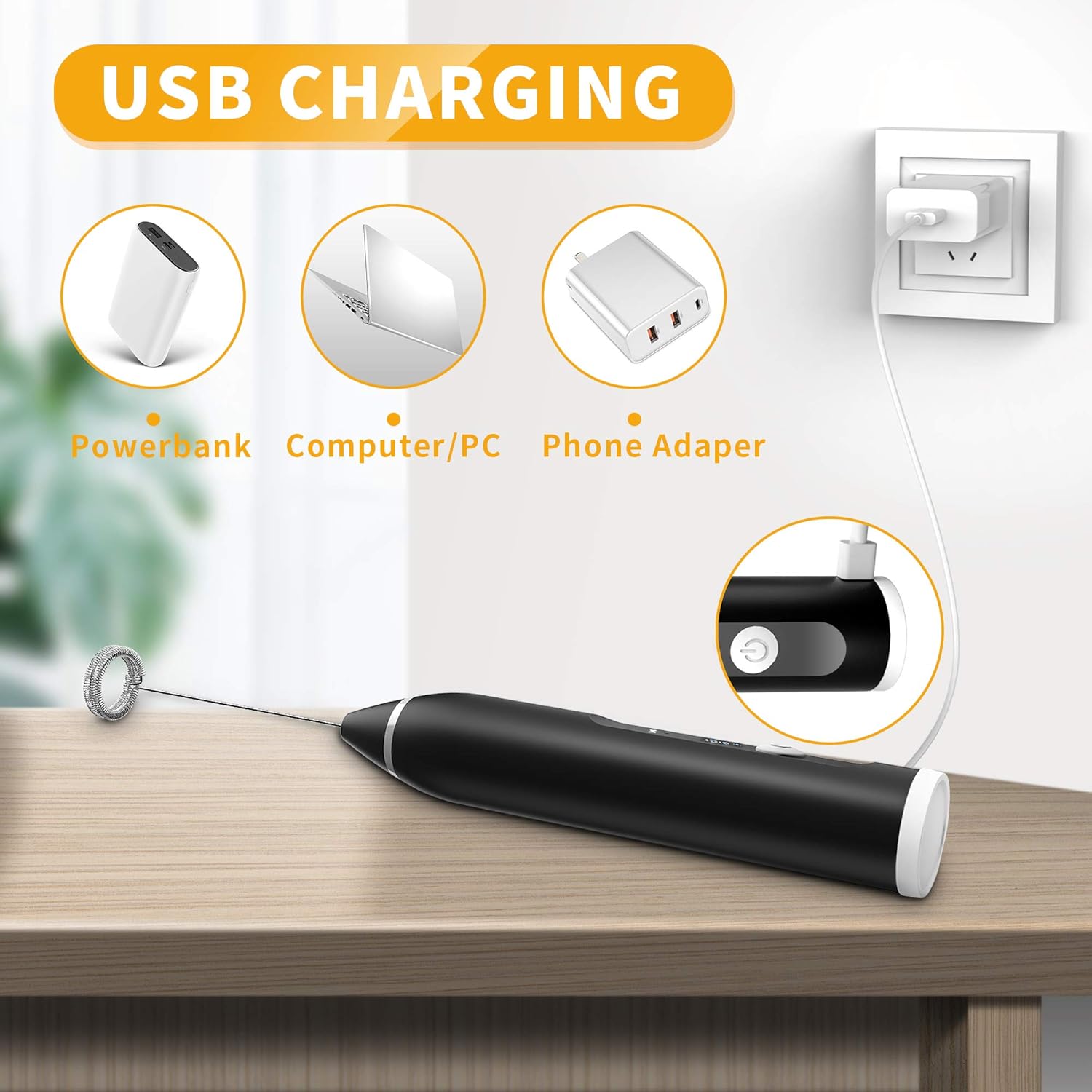 Baristix: Powerful Rechargeable Milk Frother & Beater with 3 Adjustable Speeds & 2 attachments, Handheld Frother for Coffee, Latte, Hot Chocolate & Eggs