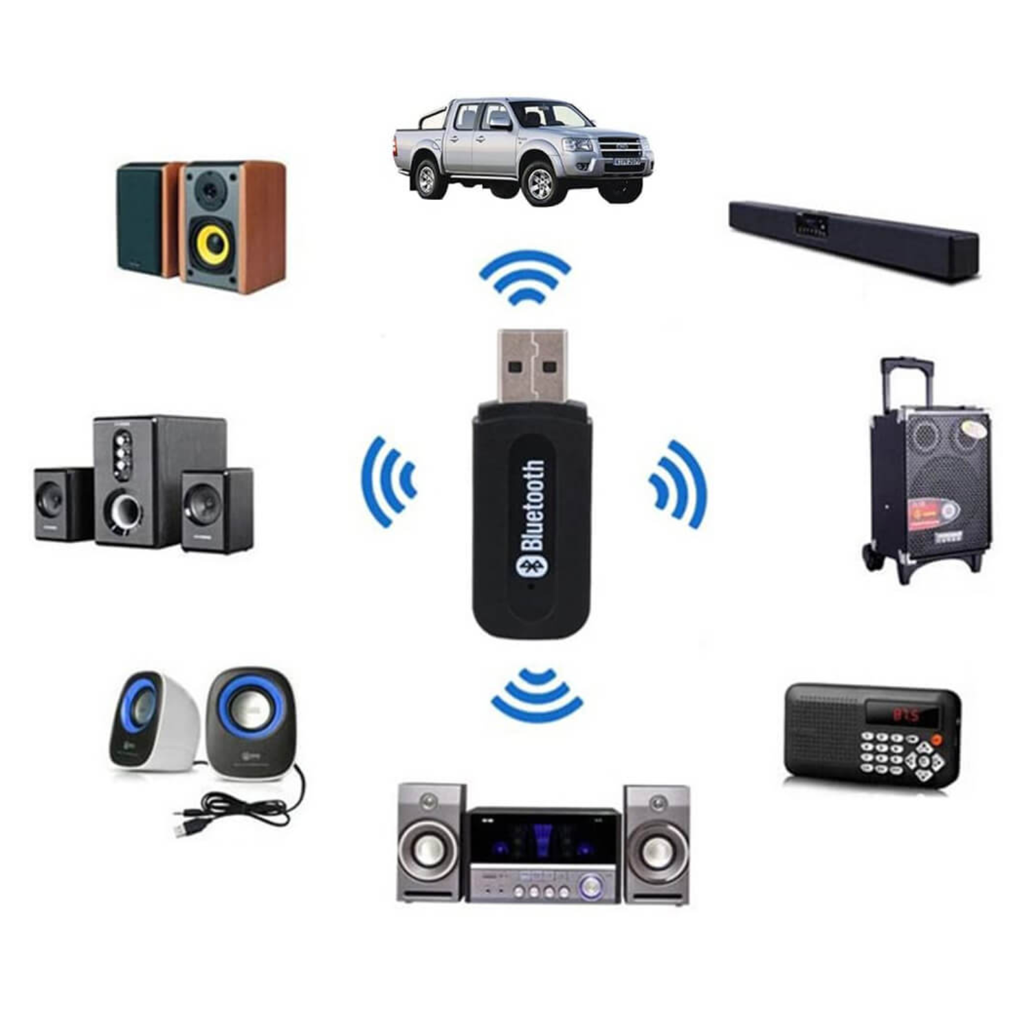 BluSync: Bluetooth Audio Receiver Adapter for Car Head Unit, Wired Speakers & AUX Devices, Wireless 3.5mm AUX Receiver