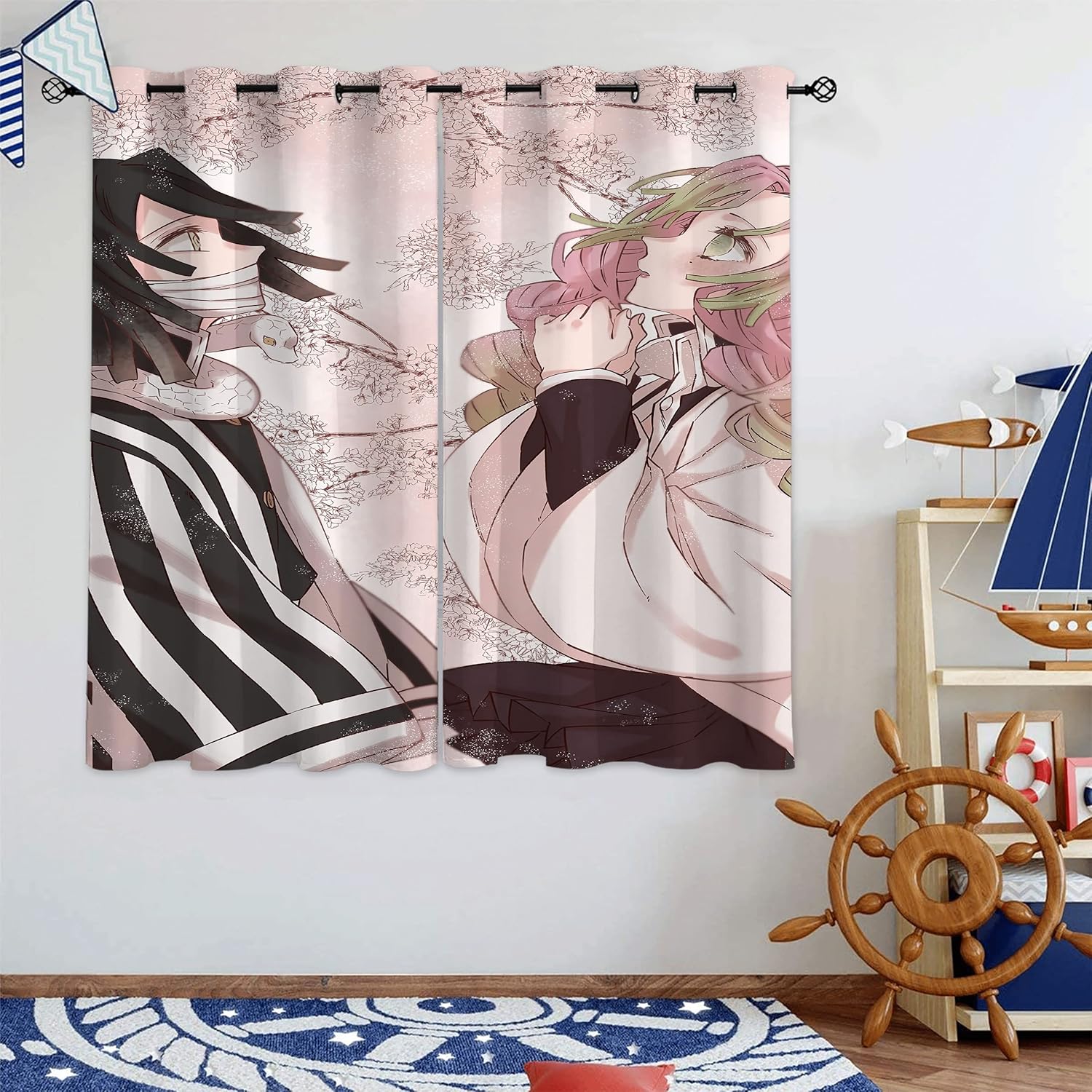 Anime Blackout Window Curtain,Exclusive Home Curtains Mitsuri and Muichirou Thermal Insulated Darkening for Living Room Bedroom Children's Room Decor,42x63Inch