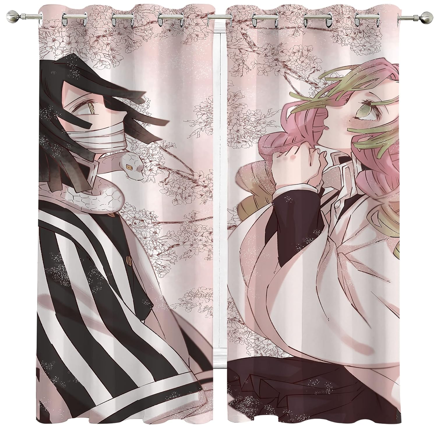 Anime Blackout Window Curtain,Exclusive Home Curtains Mitsuri and Muichirou Thermal Insulated Darkening for Living Room Bedroom Children's Room Decor,42x63Inch