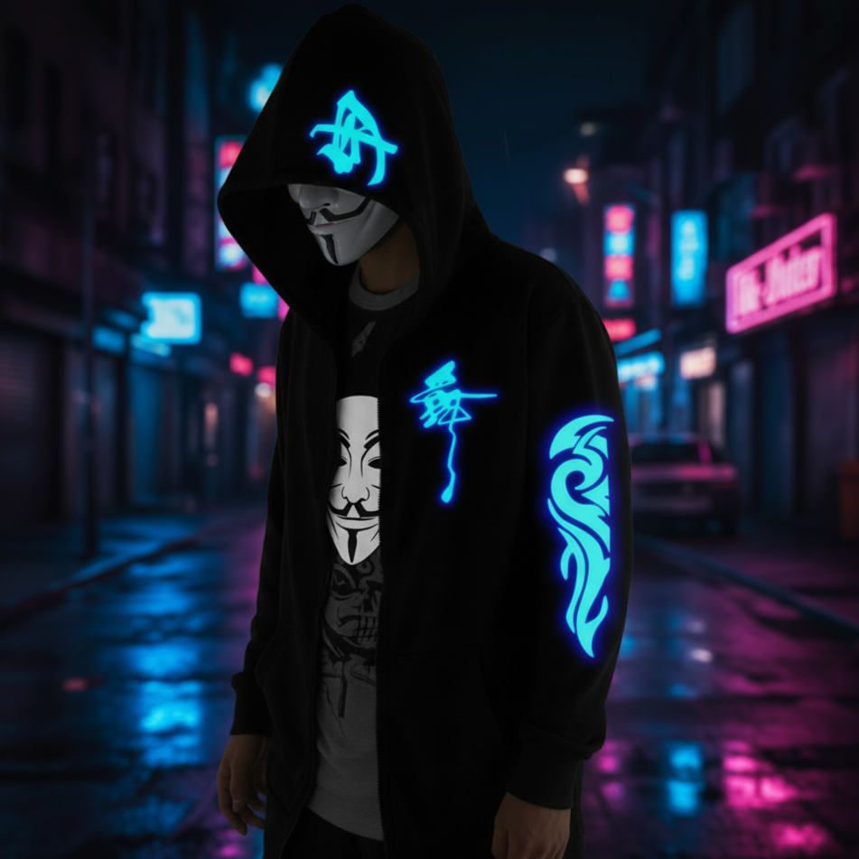 Glowing Neon Dragon Glow-in-the-Dark Hoodie