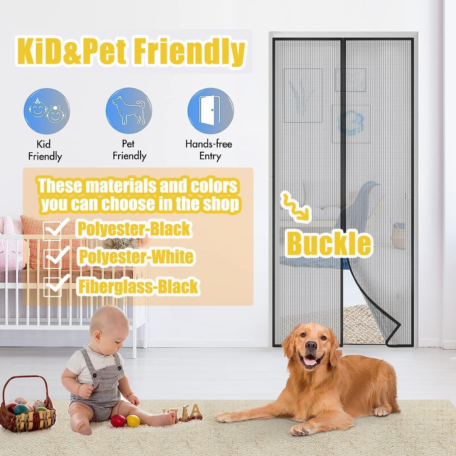 Magnetic Screen Door-Fit 38x82inch Door-Screen Door Itself Size 40x84inch-Screen Door Mesh Keeps Bugs Mosquito Out