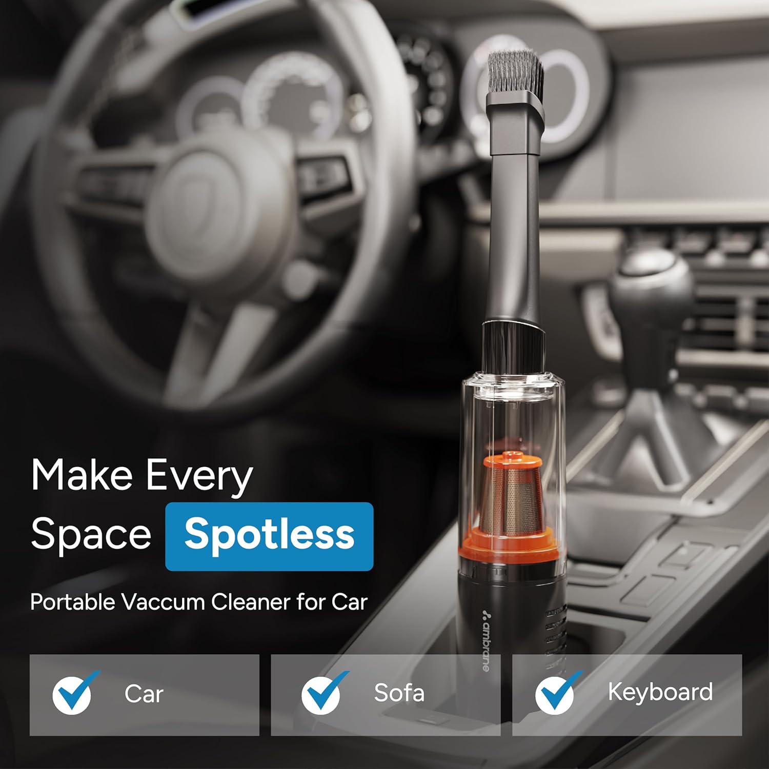 Ambrane 14kPA Powerful Suction 100W Wireless Hand Vacuum Cleaner, BLDC Motor HEPA Filter, Compact & Lightweight for Car, Home use, & Pet Hair